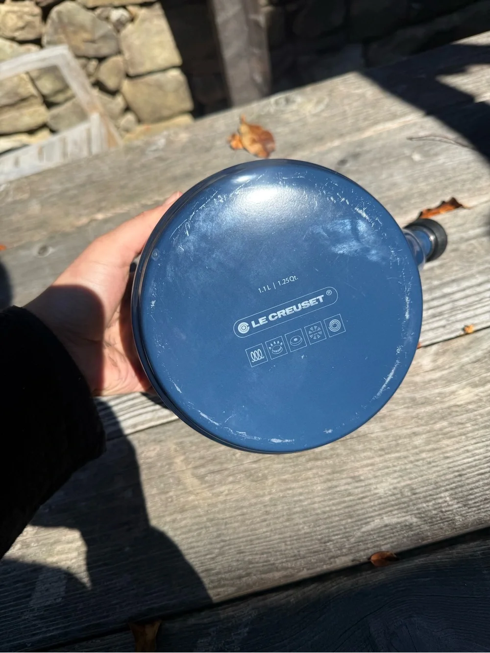 Le creuset Blue Enamel Whistling Teakettle with Black Handle
